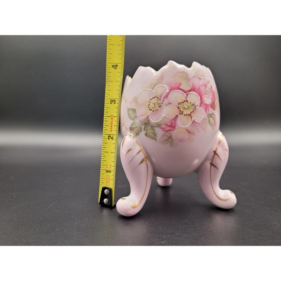 VTG Inarco Egg Vase Three Leg Handpainted Pink Floral Easter Spring Japan Retro - Picture 7 of 7